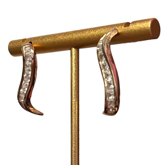 Gold Plated Sterling Silver CZ Wave Earrings - Picture 4 of 6